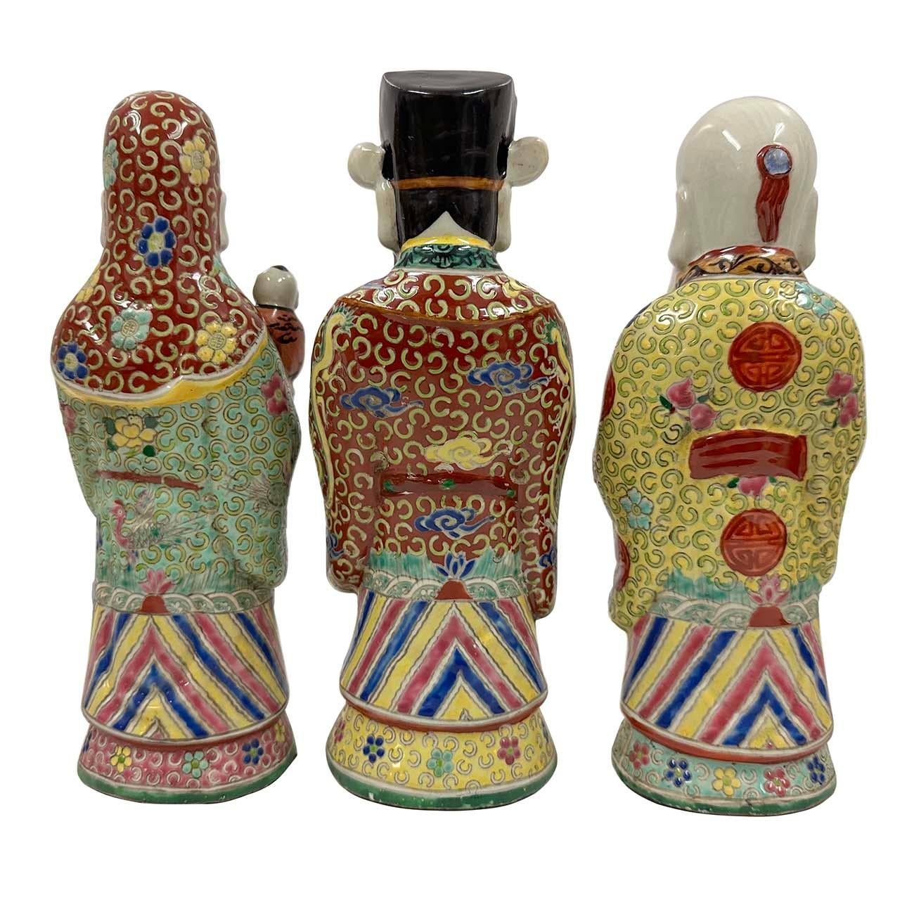 Early 20th Century Chinese Fu Lu Shou Feng Shui Trio Gods Figurines with Marks For Sale 7