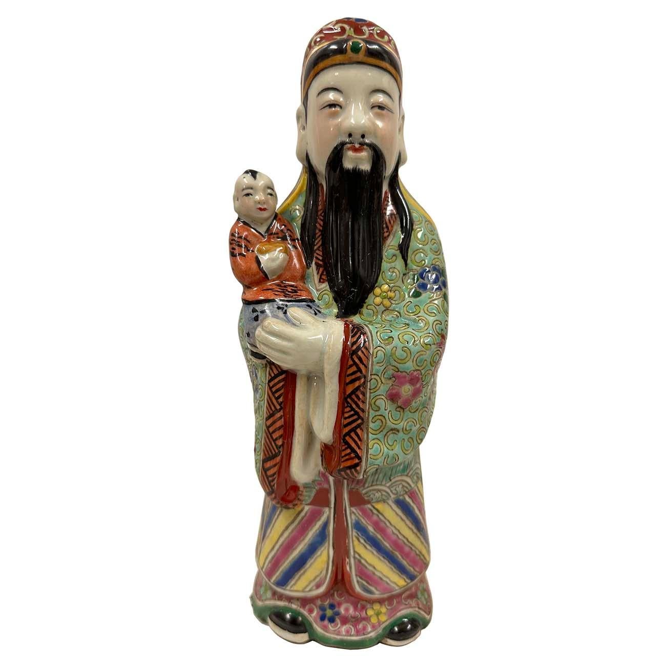 
This beautiful set of three antique porcelain statues features the Chinese deities Fu, Lu, Shou, commonly known as the Fu Lu Shou gods in folks China. Each statue represents a different blessing: Fu for happiness and prosperity, Lu for wealth and