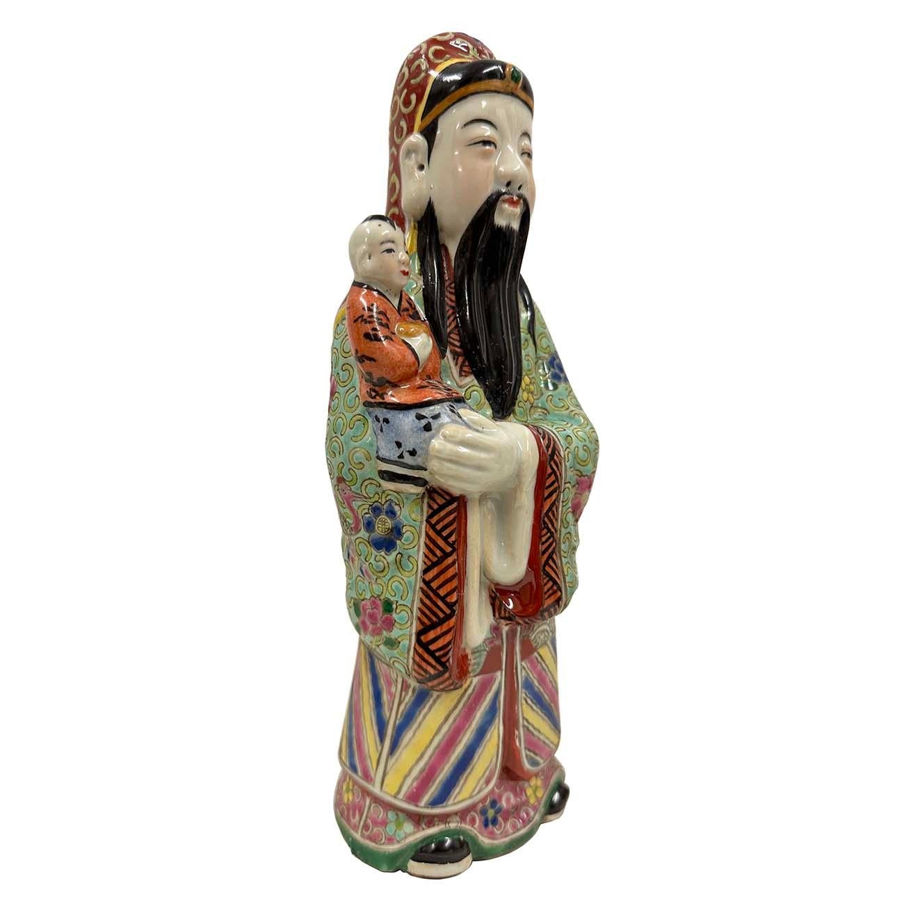 Chinese Export Early 20th Century Chinese Fu Lu Shou Feng Shui Trio Gods Figurines with Marks For Sale