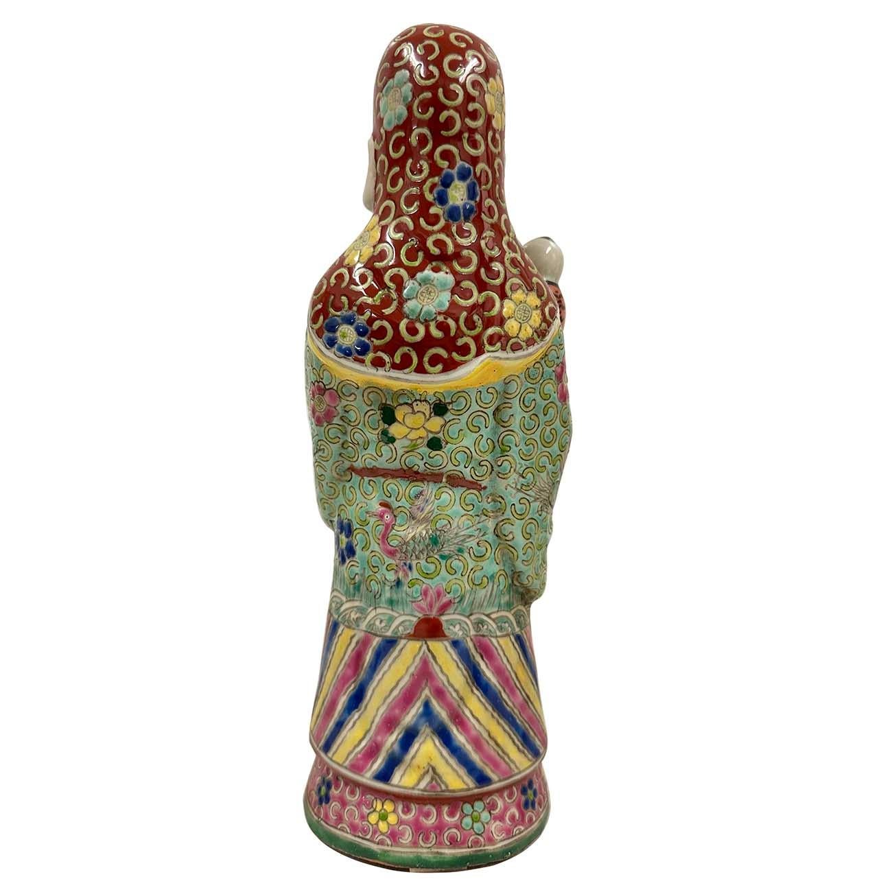 Early 20th Century Chinese Fu Lu Shou Feng Shui Trio Gods Figurines with Marks In Good Condition For Sale In Pomona, CA
