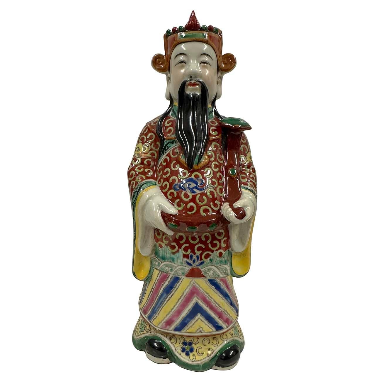 Porcelain Early 20th Century Chinese Fu Lu Shou Feng Shui Trio Gods Figurines with Marks For Sale