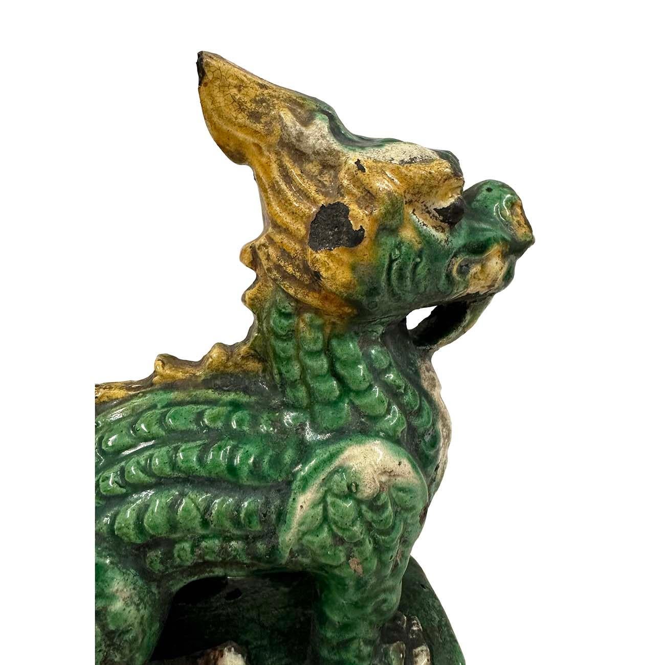 Early 20th Century Chinese Glazed Ceramic Dragon Roof Tile For Sale 1