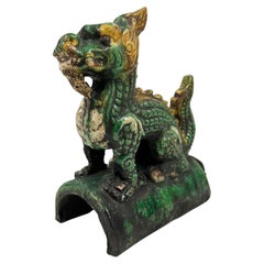 Early 20th Century Chinese Glazed Ceramic Dragon Roof Tile