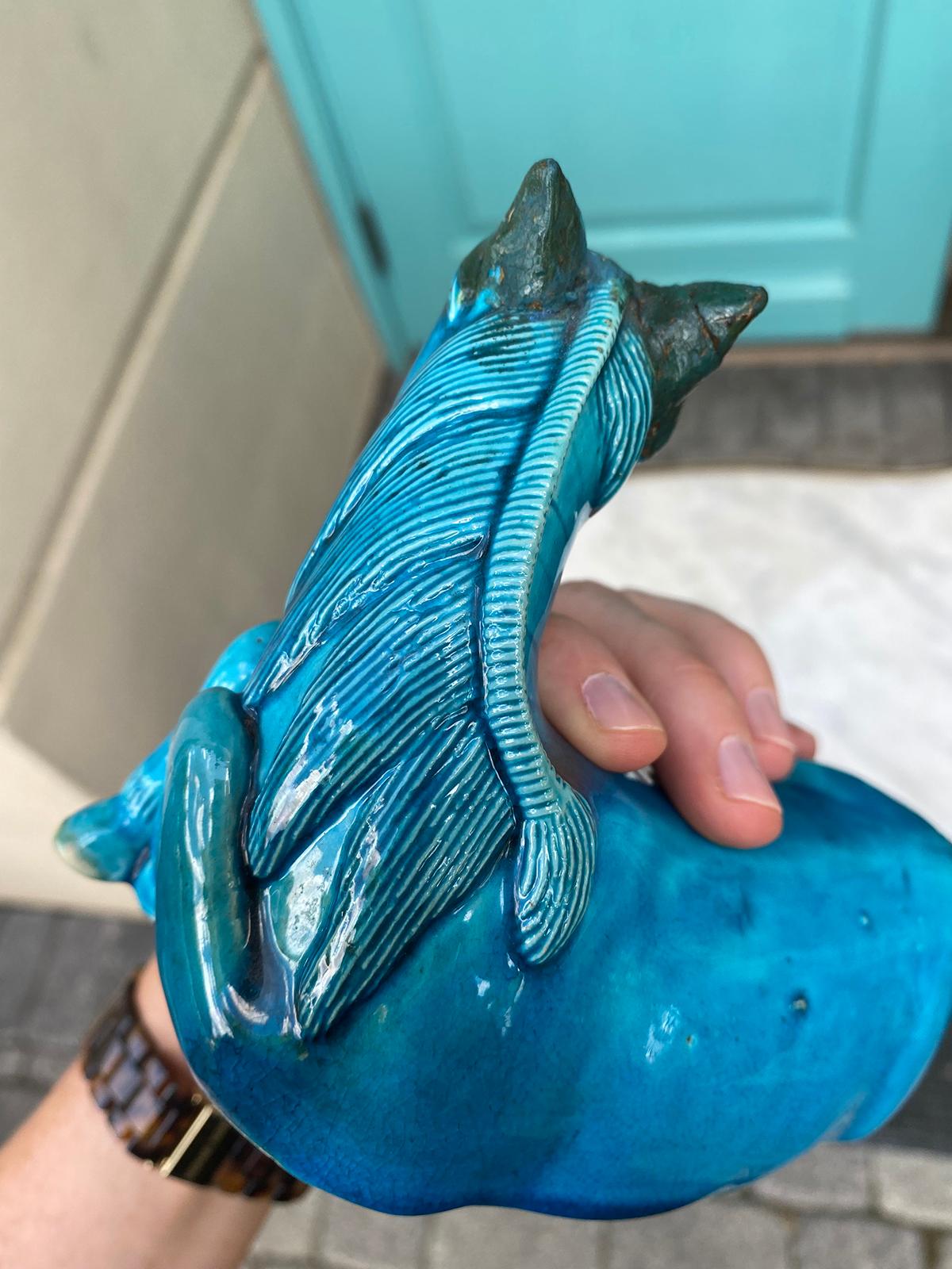 Early 20th Century Chinese Glazed Ceramic Recumbent Turquoise Horse, Unmarked 8