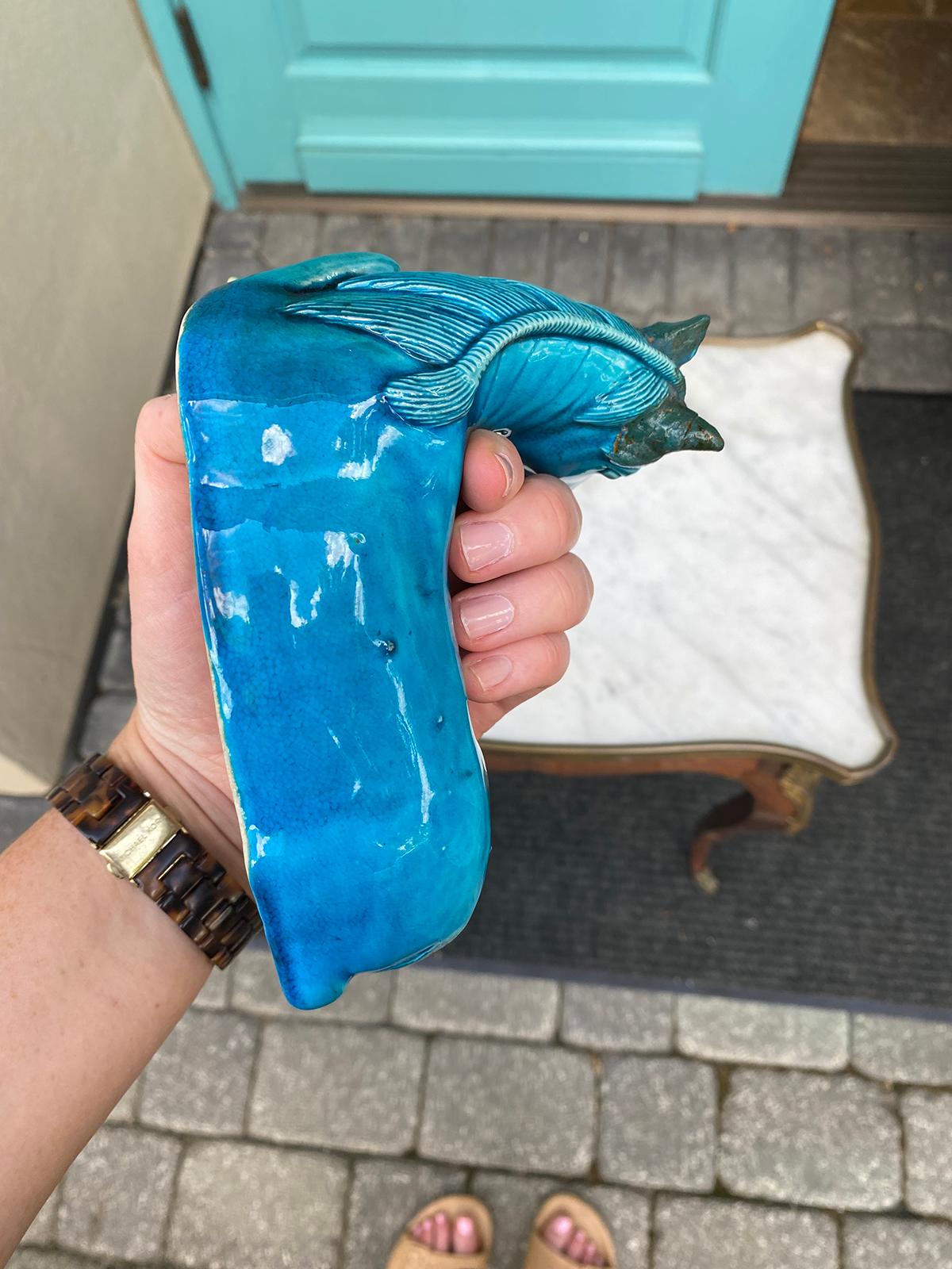 Early 20th Century Chinese Glazed Ceramic Recumbent Turquoise Horse, Unmarked 10