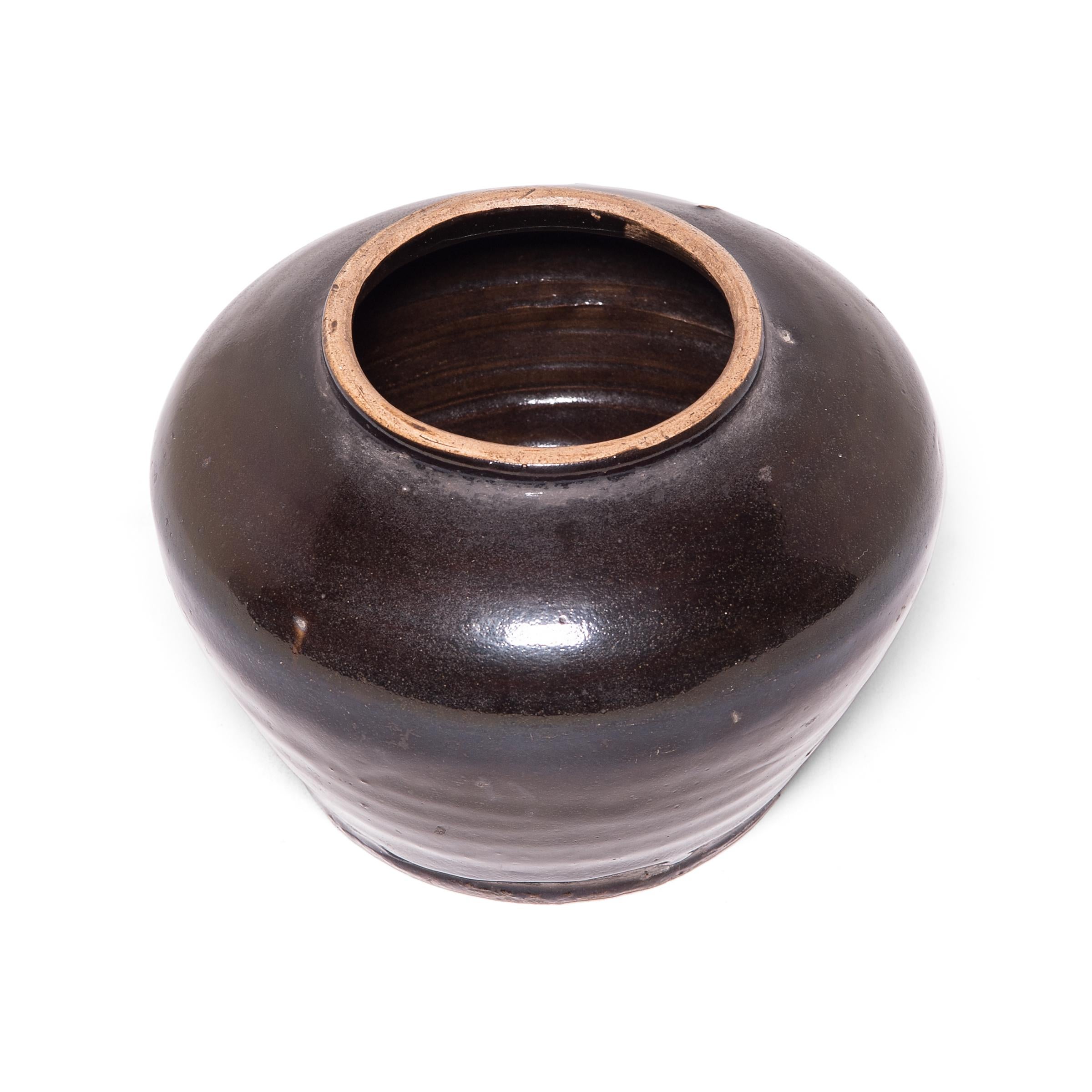 Rustic Chinese Dark Glazed Kitchen Jar, c. 1900