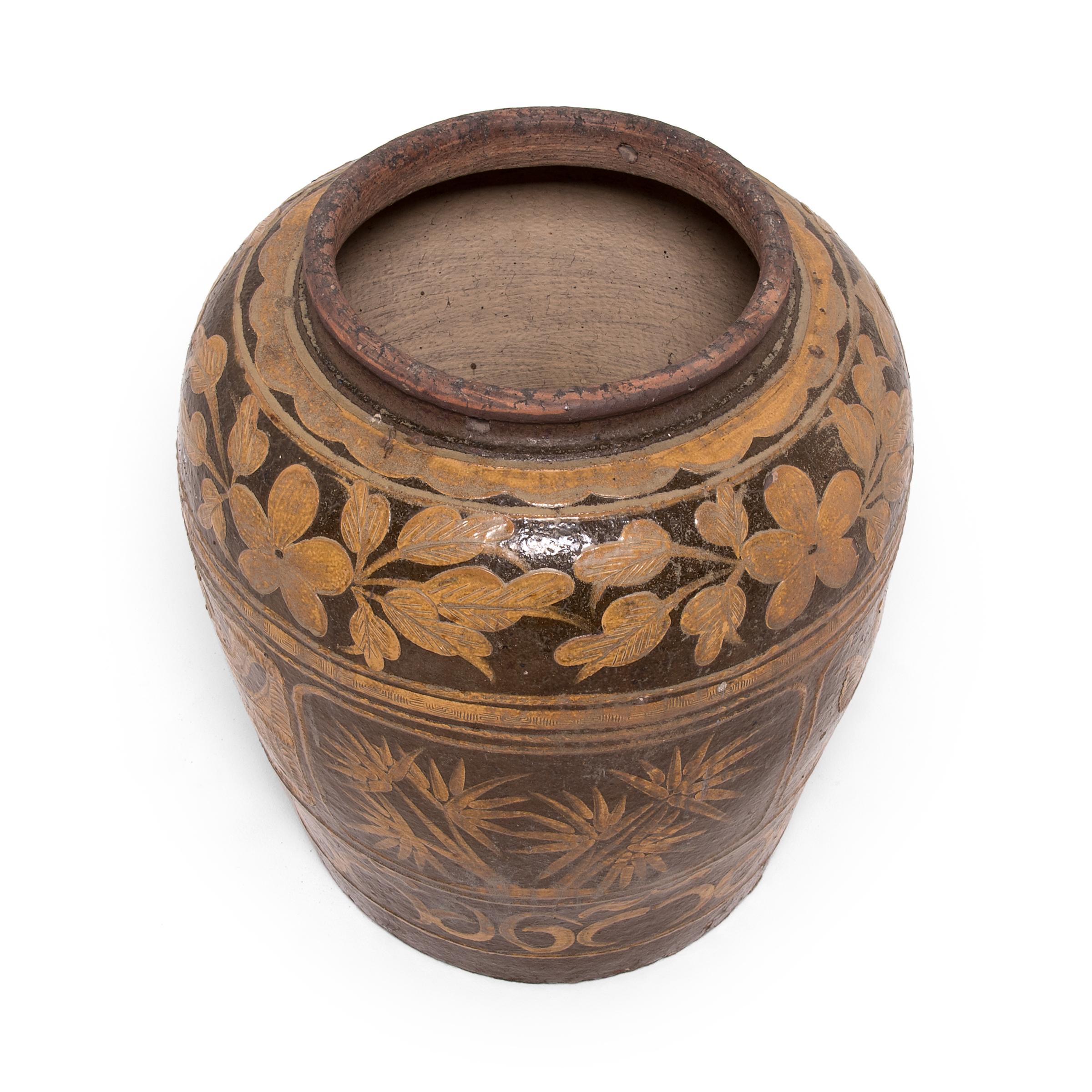 20th Century Chinese Glazed Magpie Pickling Jar, c. 1900 For Sale