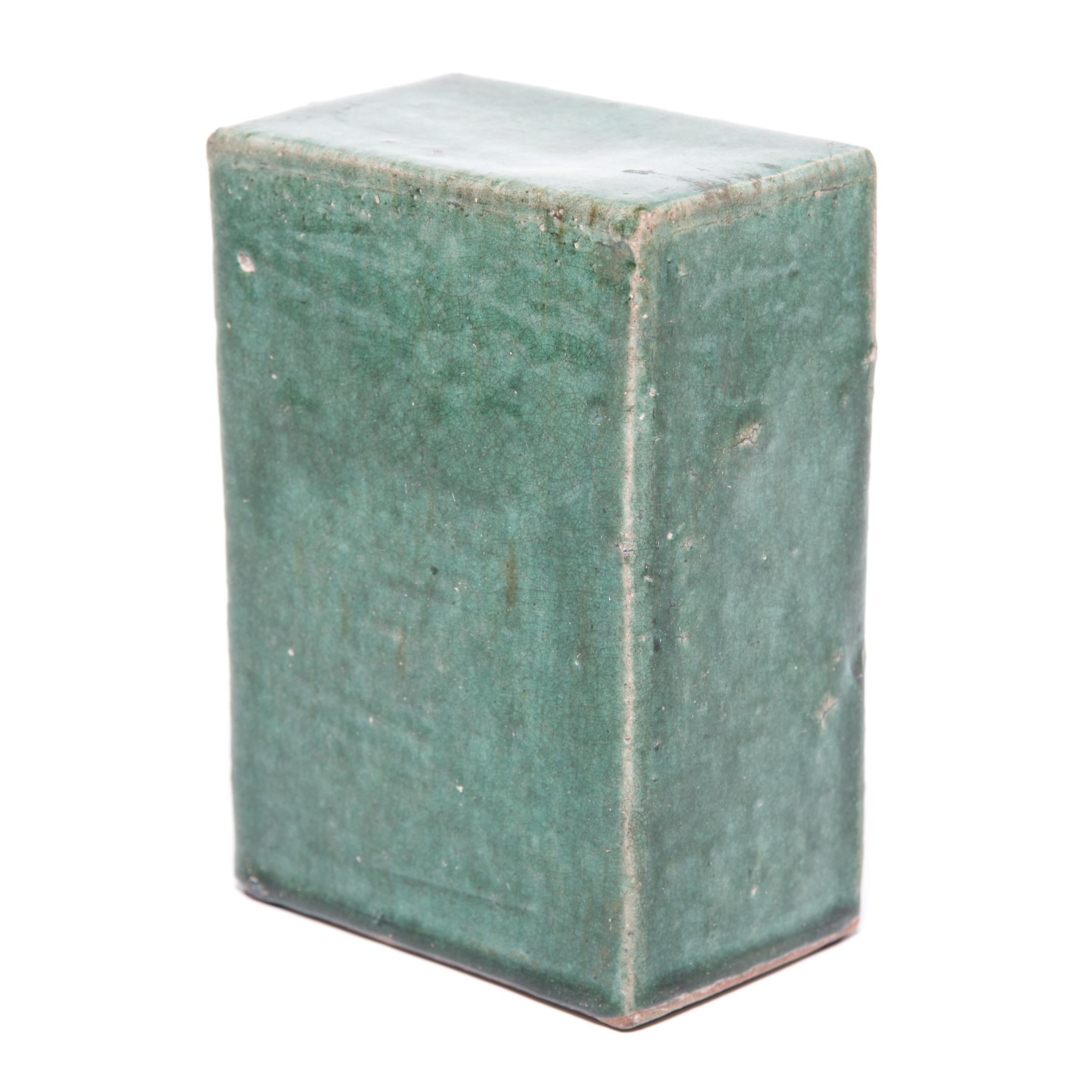 Qing Early 20th Century Chinese Green Glazed Ceramic Headrest