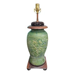 Early 20th Century Chinese Green Pottery Lamp with Old Copper Mounts