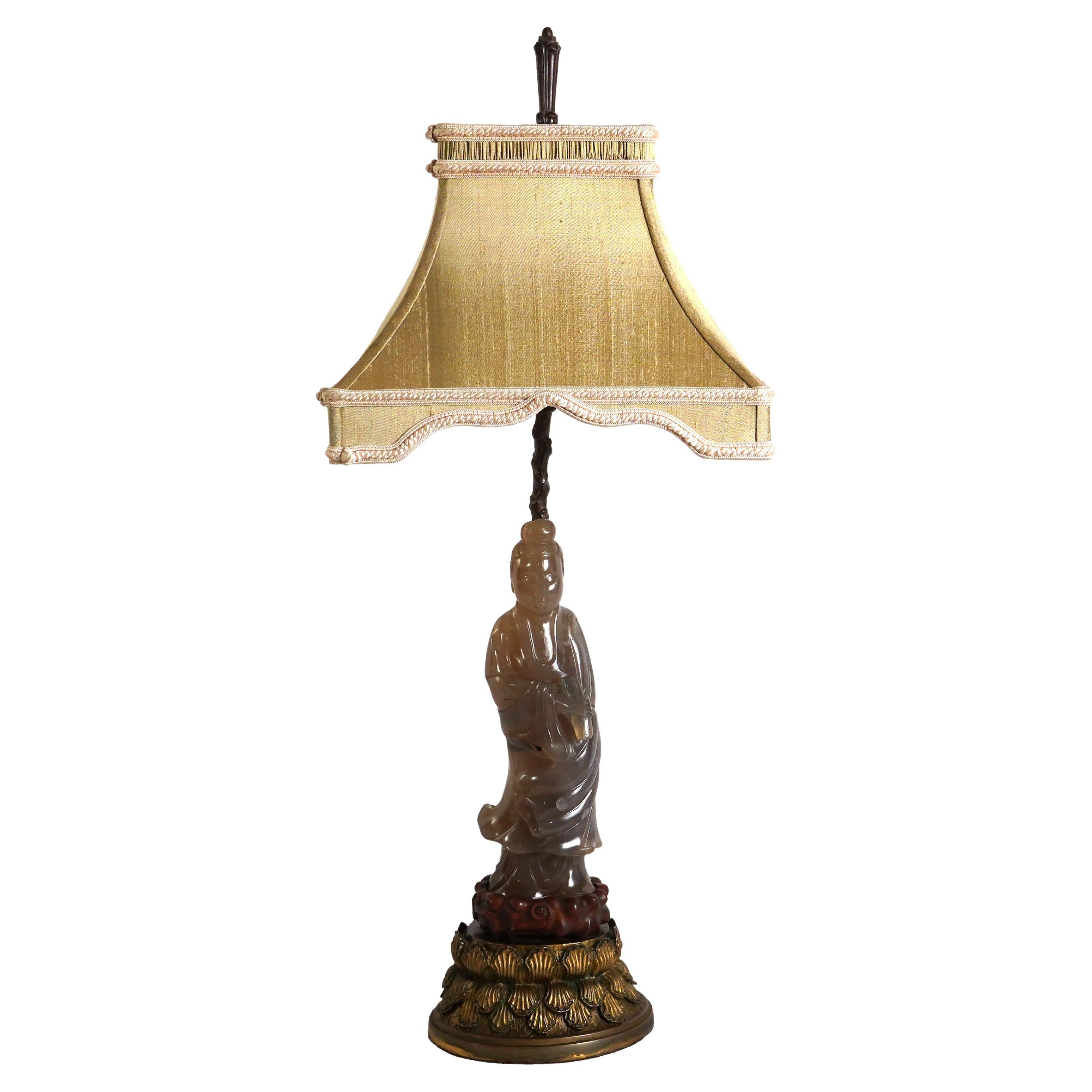 Early 20th Century Chinese Guanyin Jade Lamp