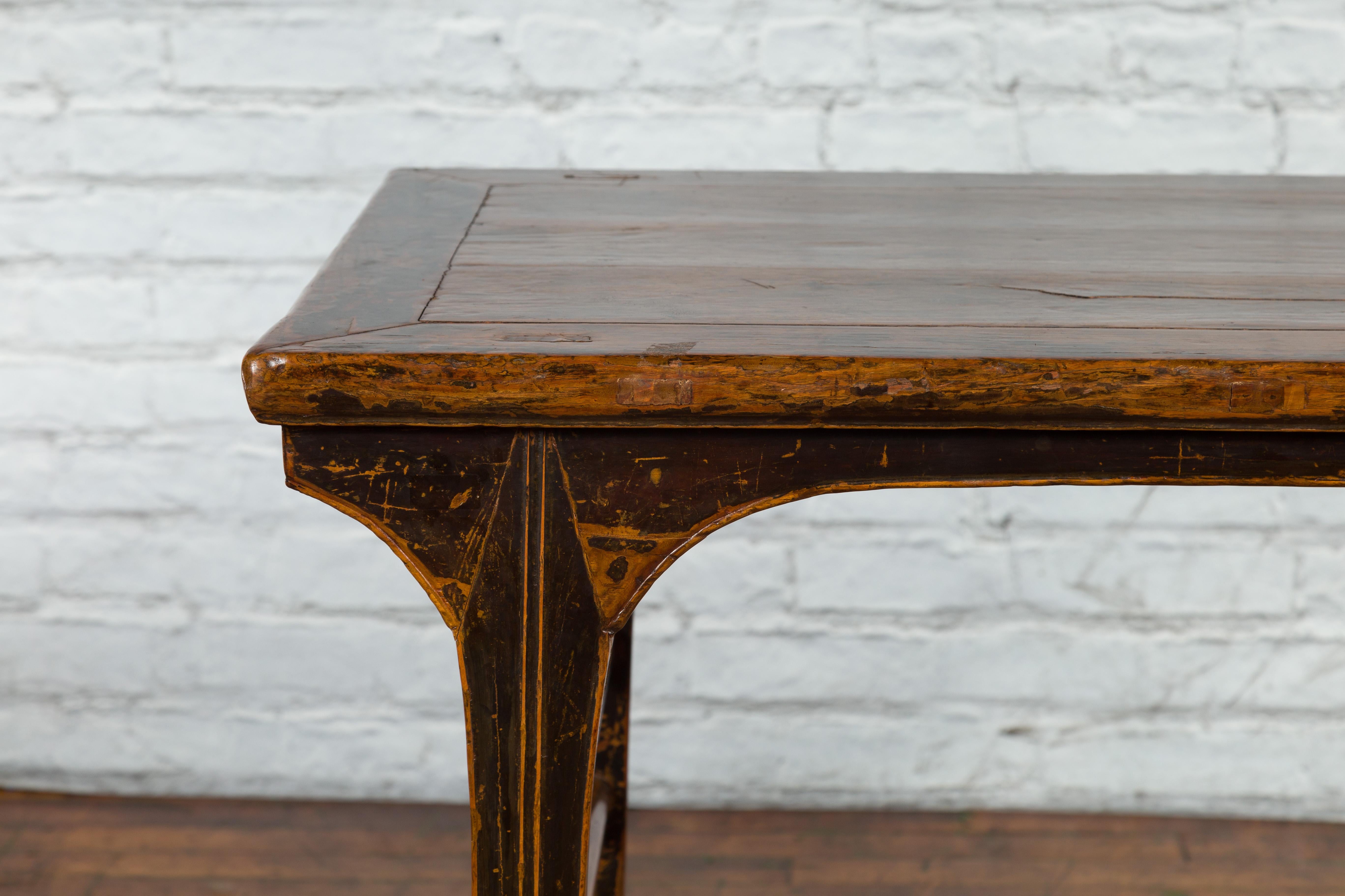 Wood Early 20th Century Chinese Hand-Carved Altar Table with Distressed Patina For Sale