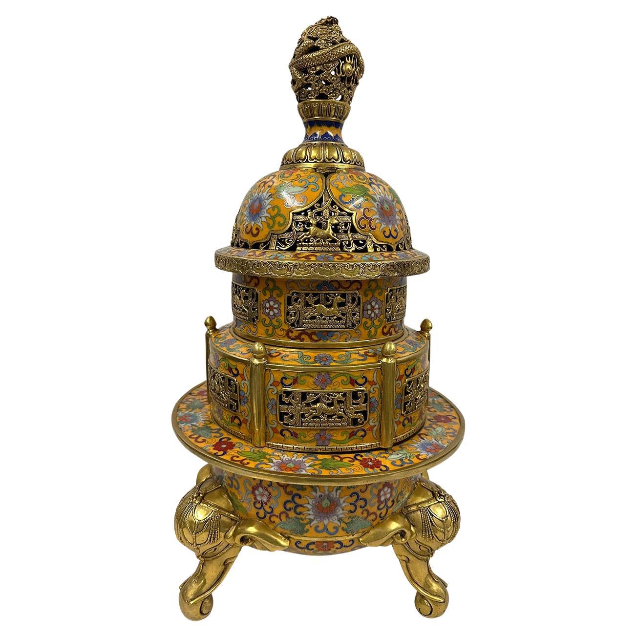 Early-20th Century Chinese Hand made Cloisonne Dragon Incense Burner
