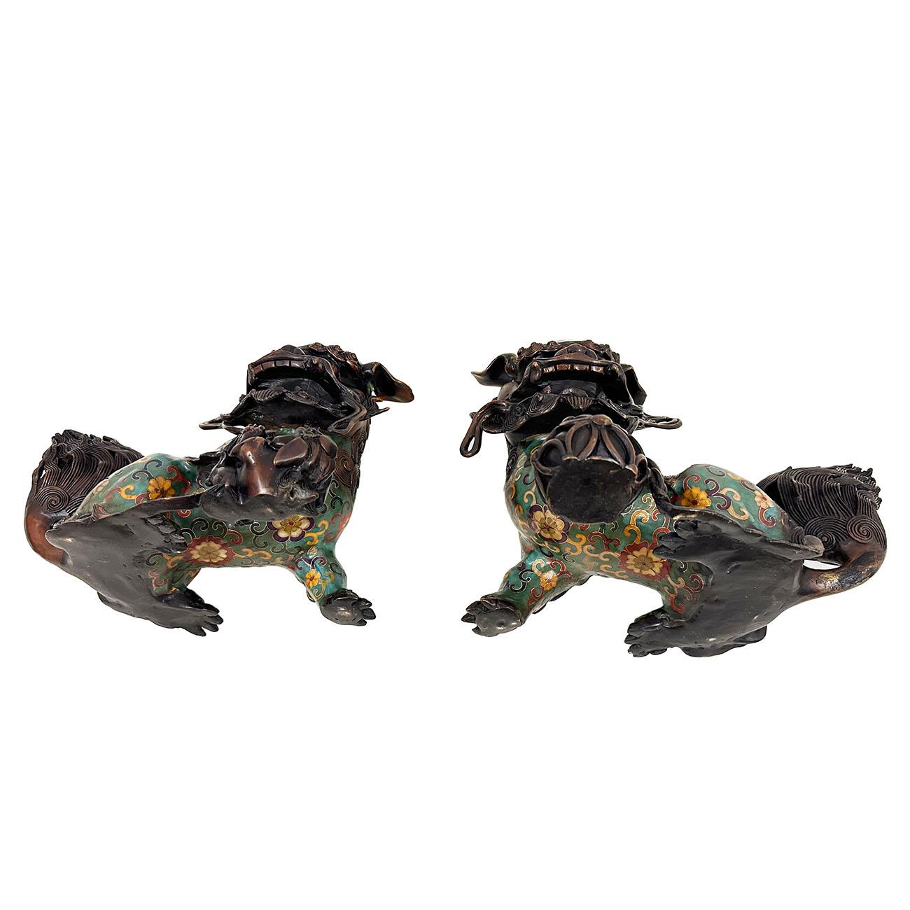 Early 20th Century Chinese Hand Made Cloisonne Foo Dog Statuary - Pair 13