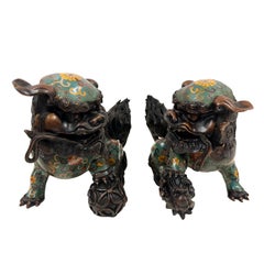 Early 20th Century Chinese Hand Made Cloisonne Foo Dog Statuary - Pair