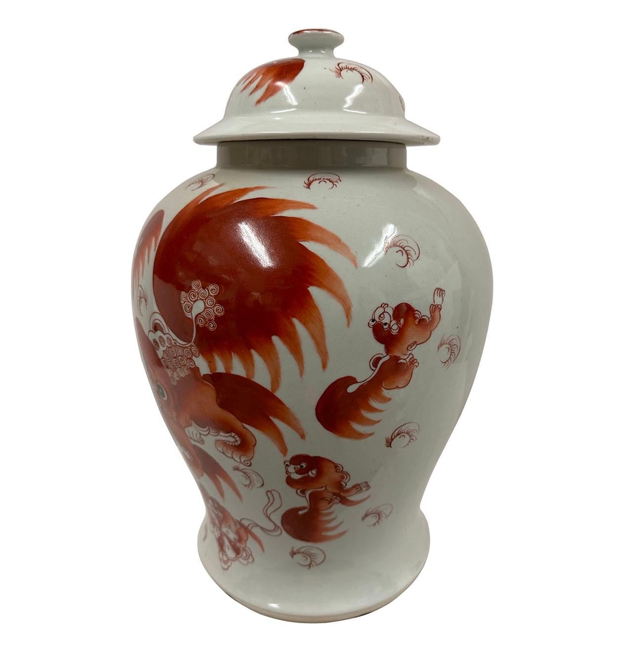 Chinese Export Early 20th Century Chinese Hand Painted FooDog Ginger Jar For Sale