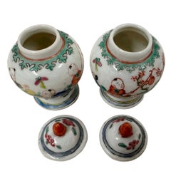 Early 20th Century Chinese Hand painted Porcelain Ginger Jar - a pair