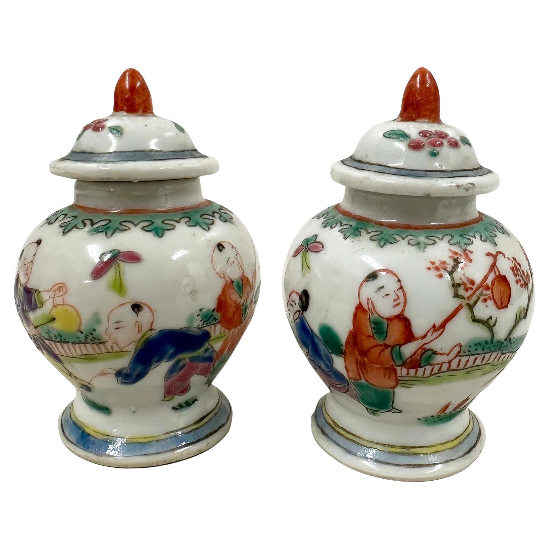Early 20th Century Chinese Hand painted Porcelain Ginger Jar - a pair