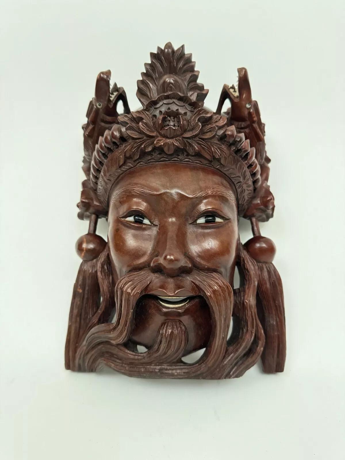 Carved Early 20th century Chinese ironwood mask representing a wise man For Sale