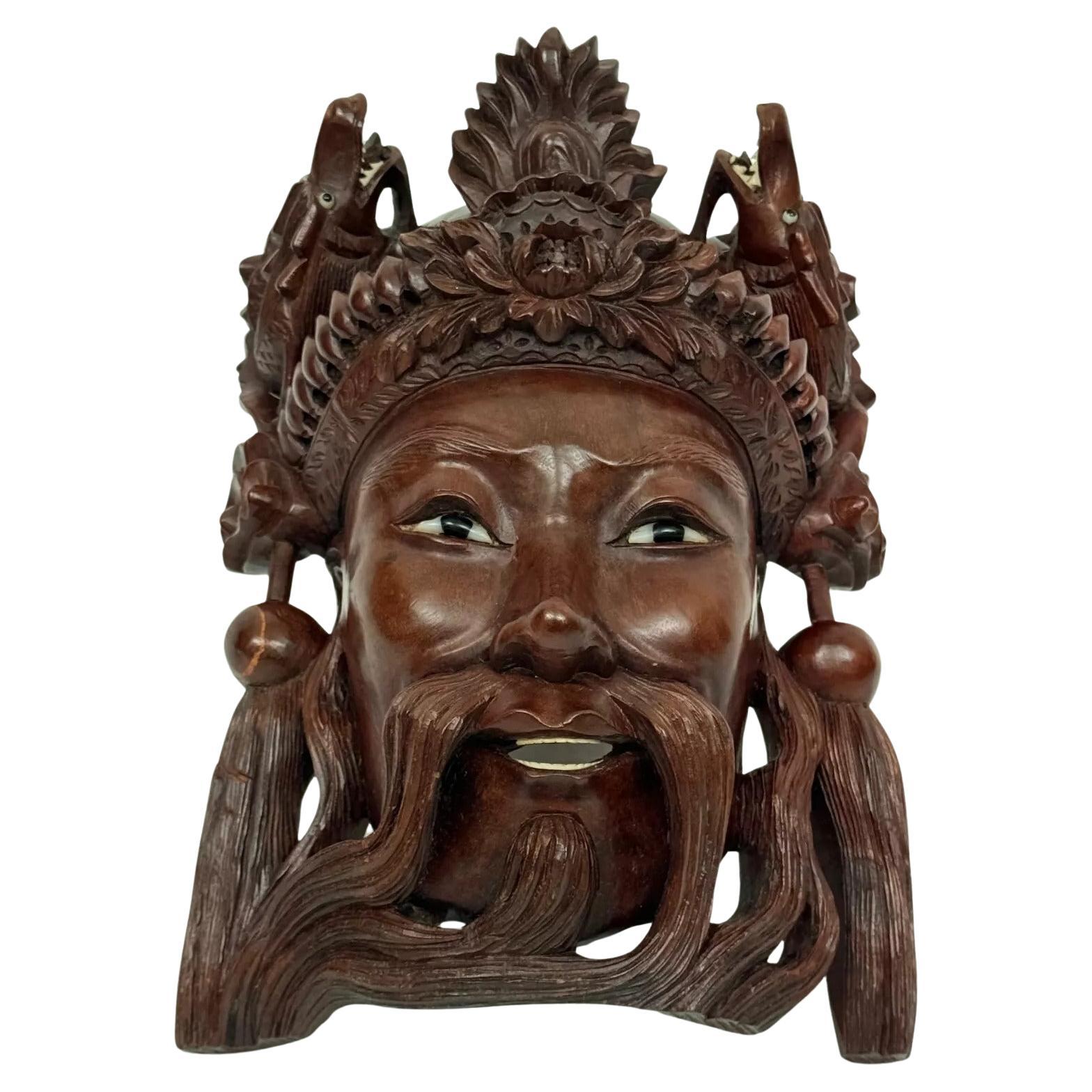 Early 20th century Chinese ironwood mask representing a wise man For Sale