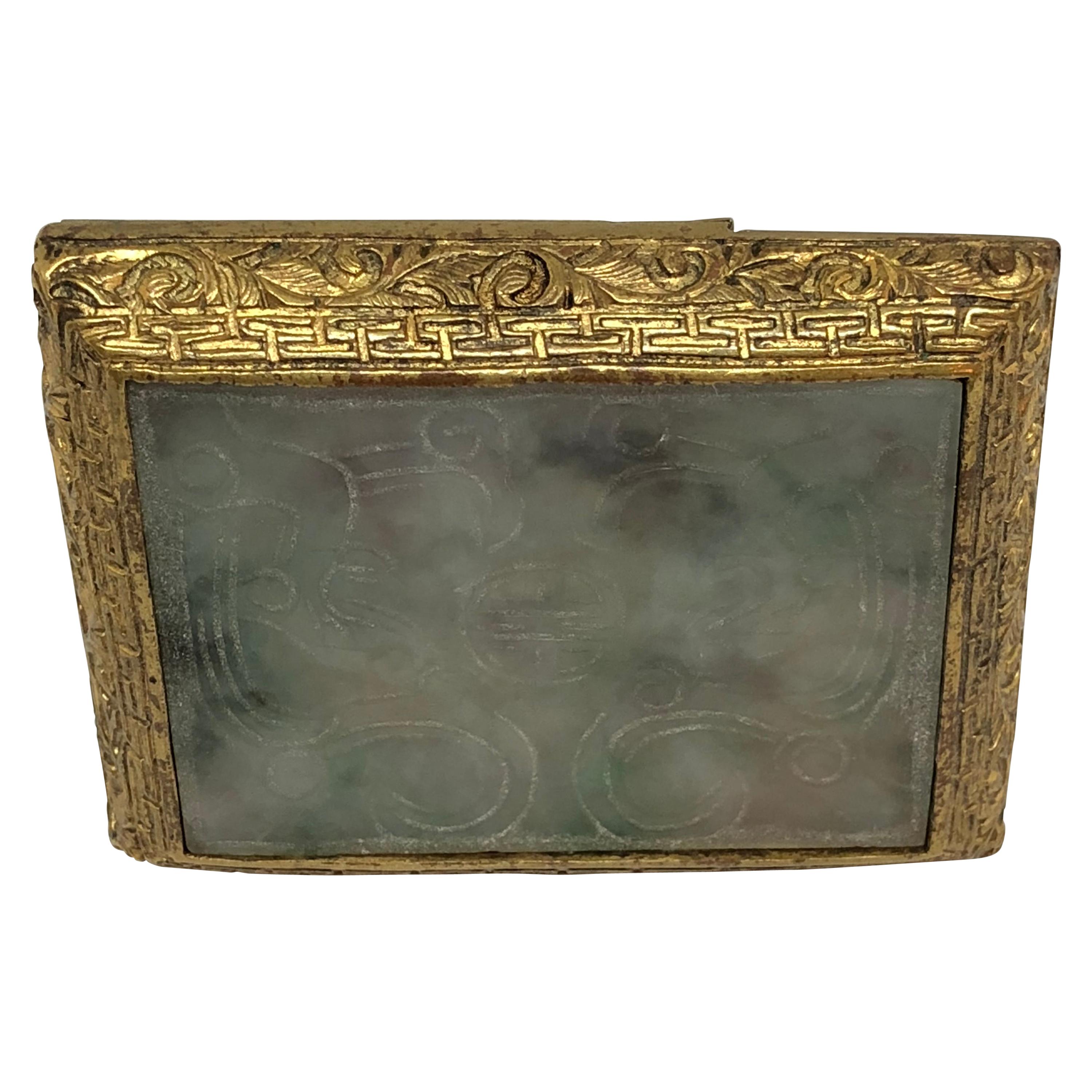 Early 20th Century Jade and Fire Gilded Bronze Belt Buckle For Sale