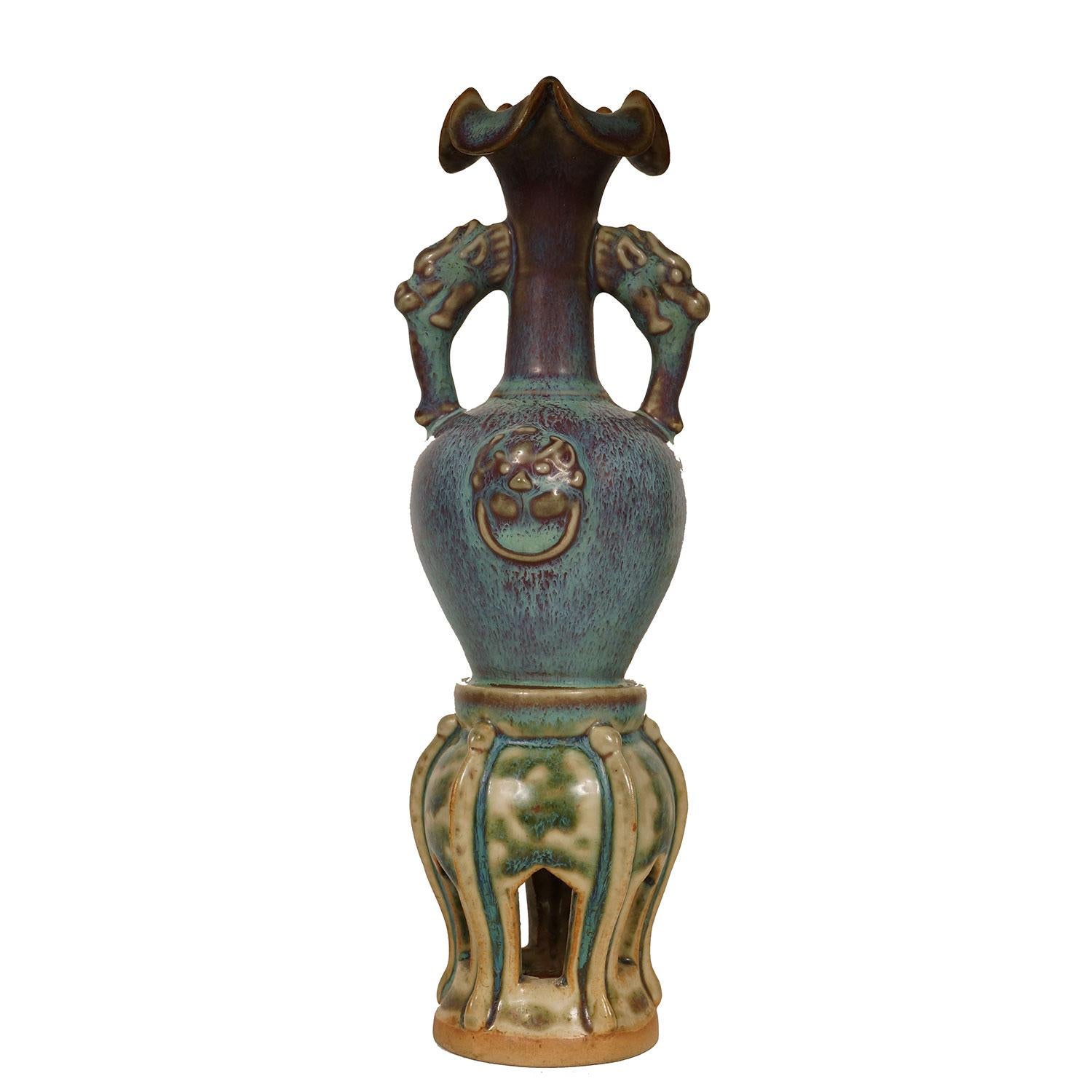 Vaso in porcellana cinese Jun Ware Fambe Glaze dei primi del Novecento In condizioni buone in vendita a Pomona, CA