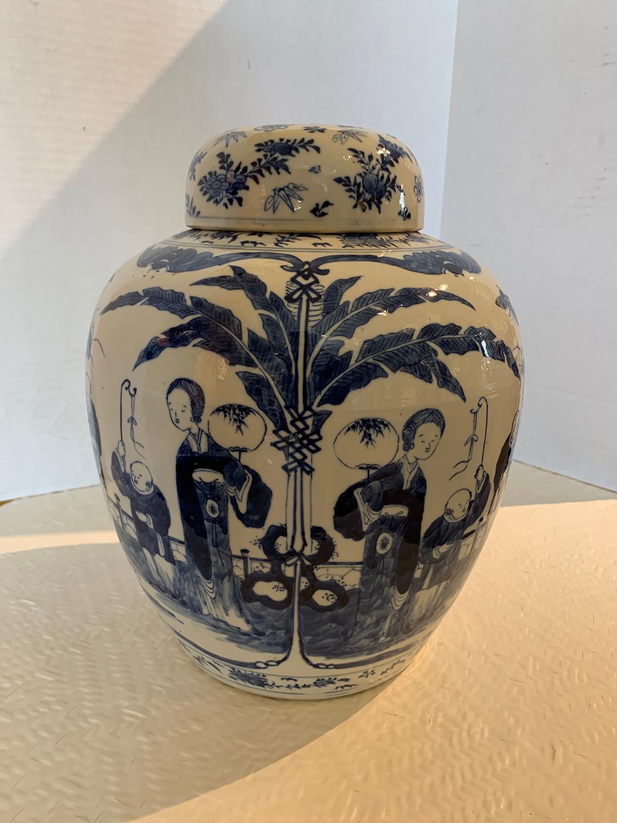 Early 20th Century Chinese Kangxi Period Blue and White Lidded Jar, Reign Marks 12