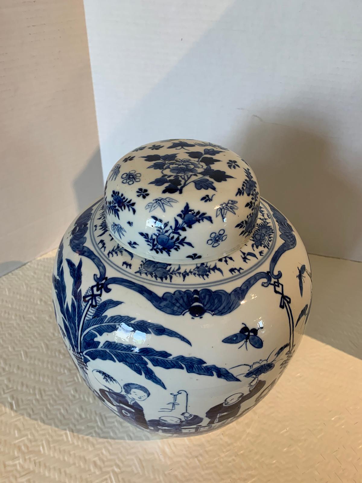 Early 20th Century Chinese Kangxi Period Blue and White Lidded Jar, Reign Marks 1