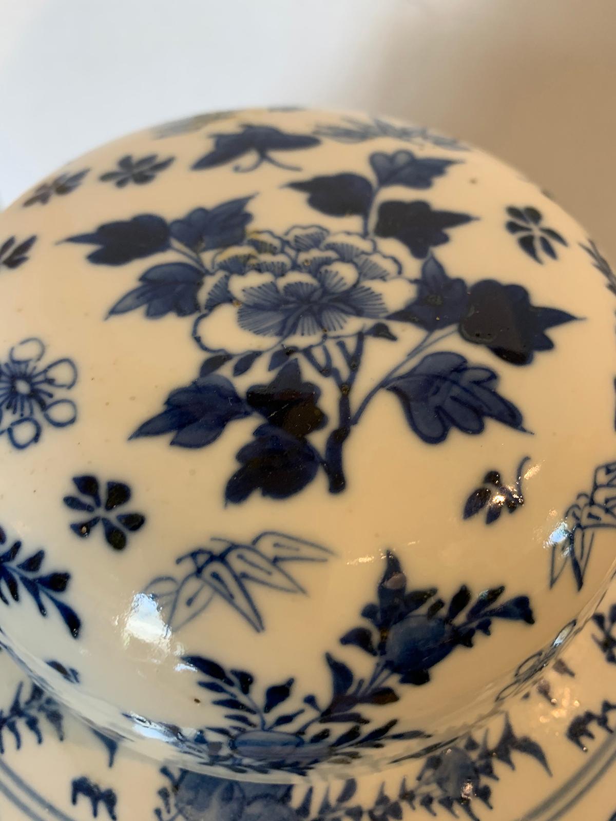 Early 20th Century Chinese Kangxi Period Blue and White Lidded Jar, Reign Marks 5