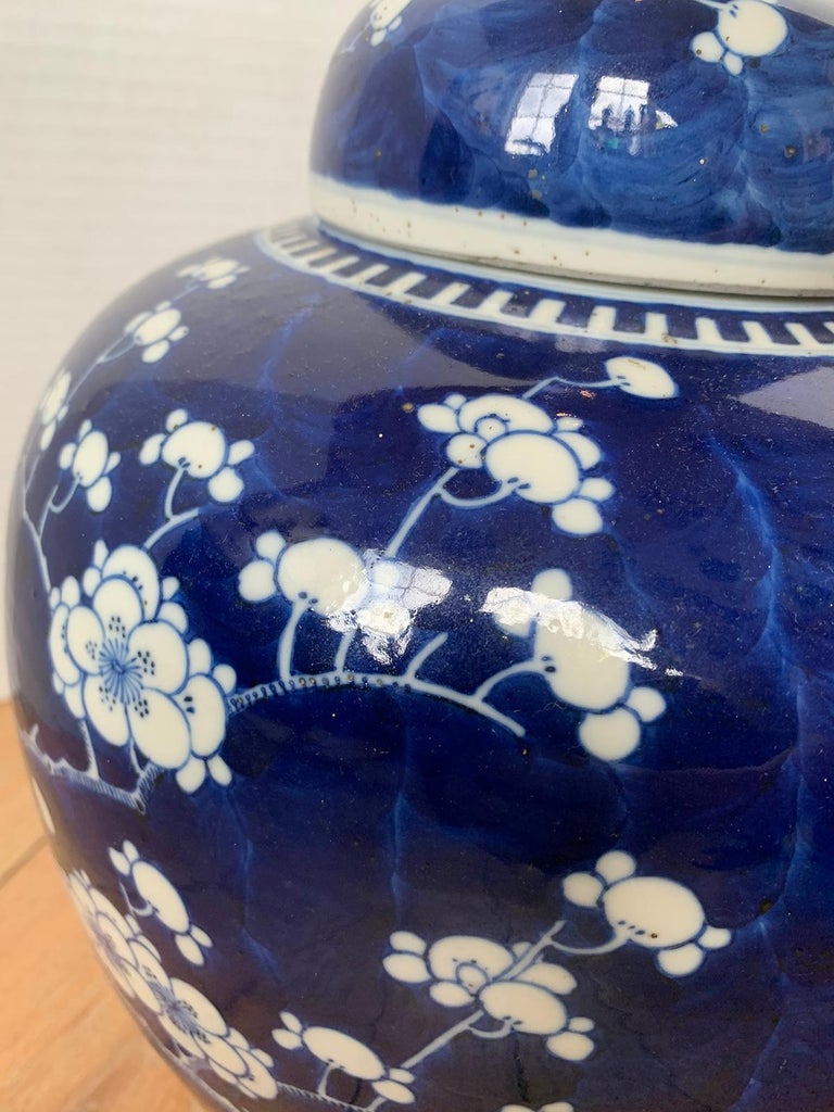 Early 20th Century Chinese Kangxi Style Blue and White Cherry Blossom Ginger Jar 8