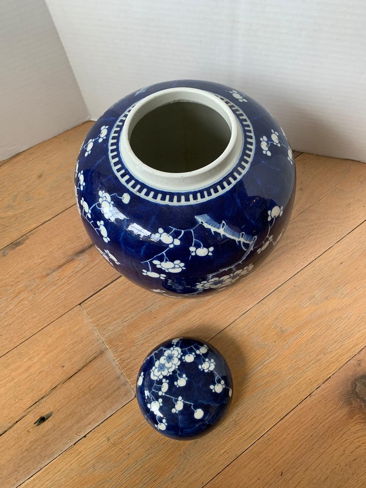 Early 20th Century Chinese Kangxi Style Blue and White Cherry Blossom Ginger Jar 10