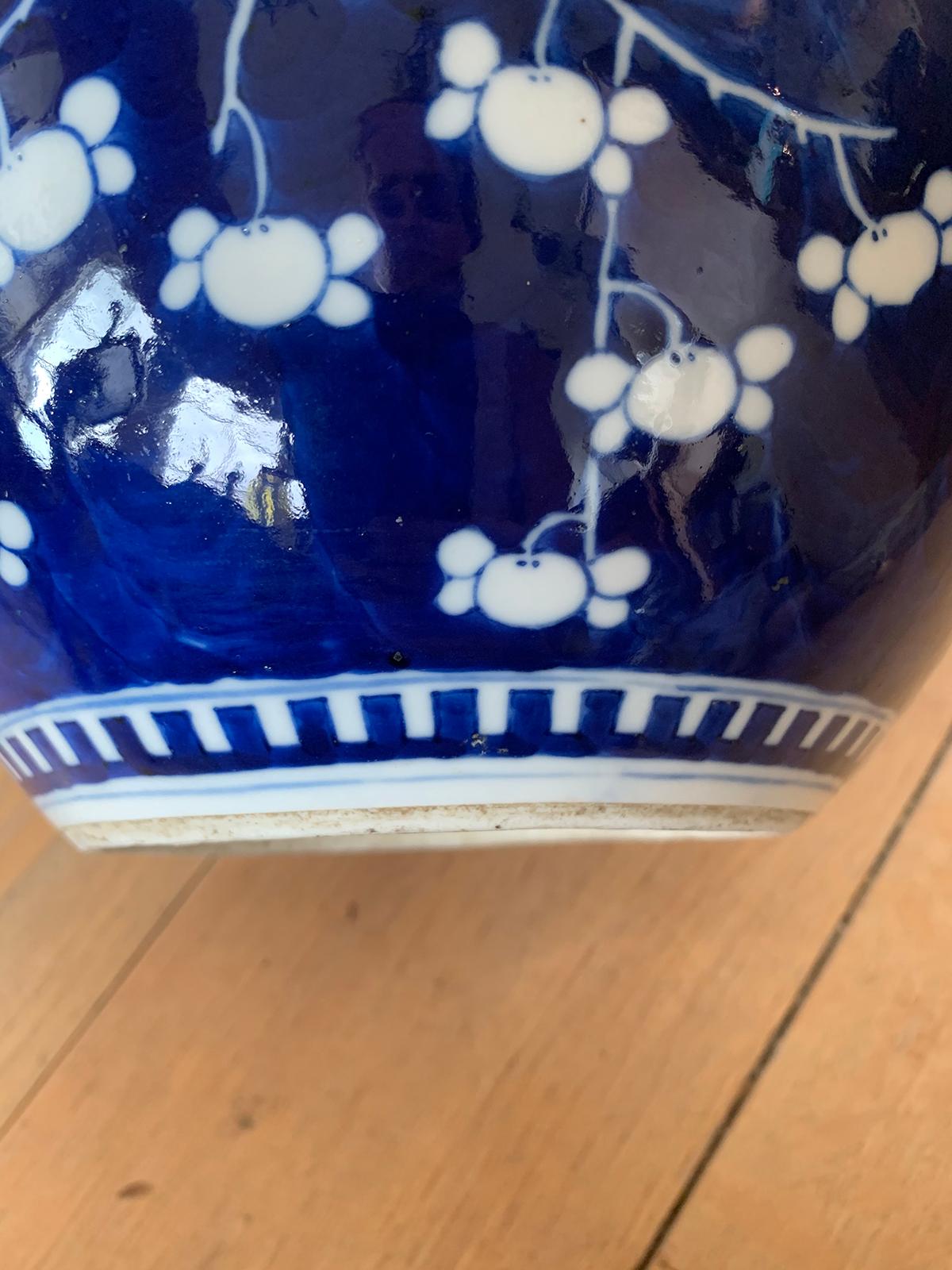 Early 20th Century Chinese Kangxi Style Blue and White Cherry Blossom Ginger Jar 13