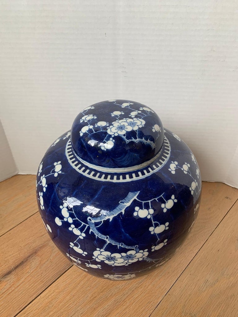 Early 20th Century Chinese Kangxi Style Blue and White Cherry Blossom Ginger Jar 1