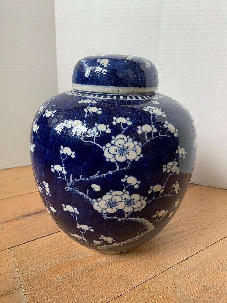 Early 20th Century Chinese Kangxi Style Blue and White Cherry Blossom Ginger Jar 3