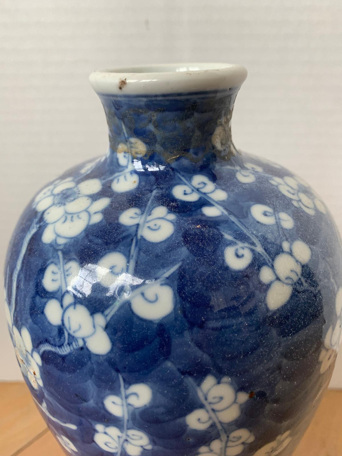 Porcelain Early 20th Century Chinese Kangxi Style Blue and White Cherry Blossom Vase For Sale