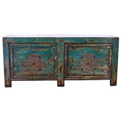 Early-20th Century Chinese Lacquered Elm Buffet Hand Painted