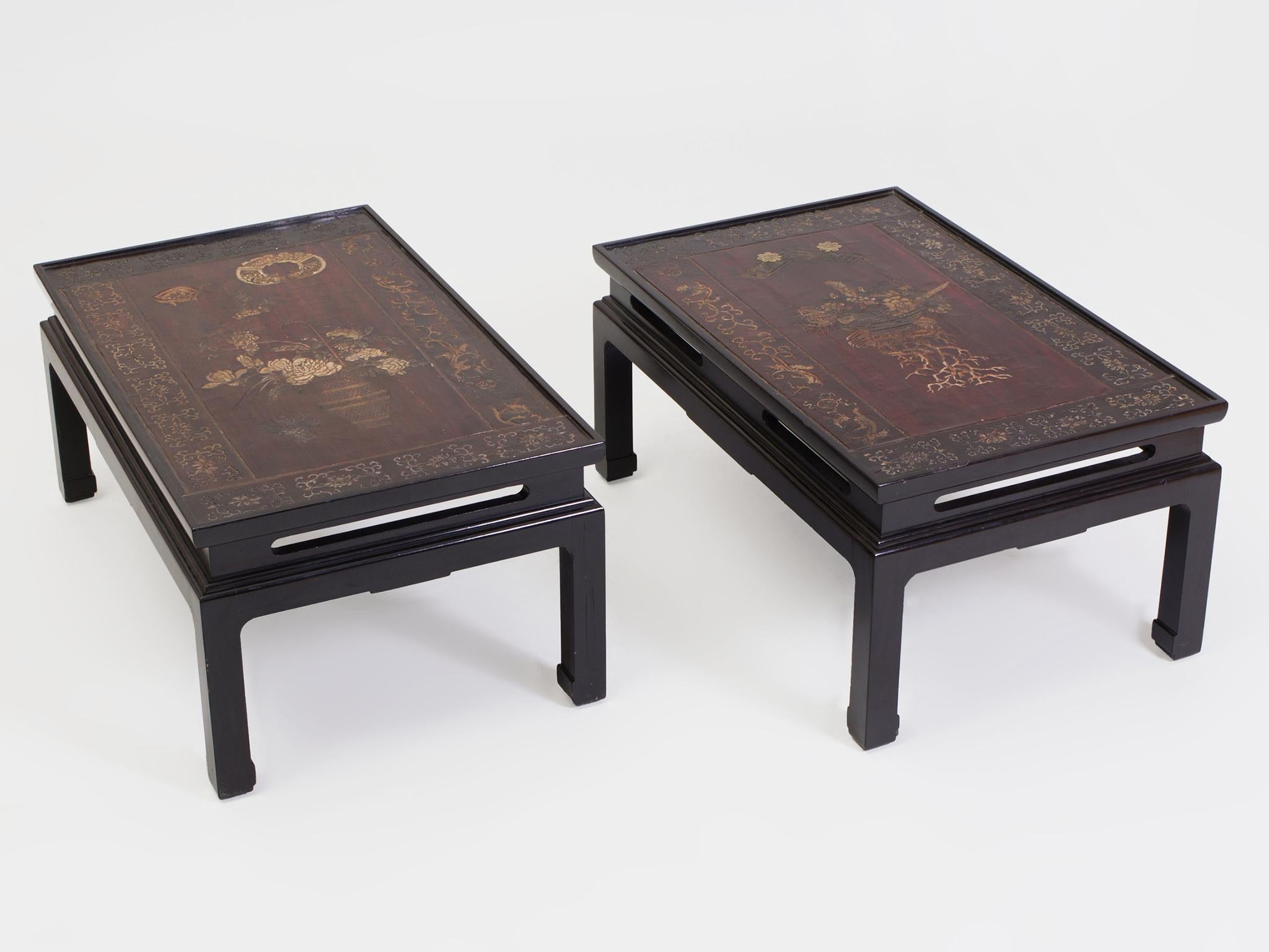Early 20th Century Chinese Lacquered Panel Tables, a Pair In Good Condition In New York, NY