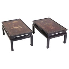 Early 20th Century Chinese Lacquered Panel Tables, a Pair