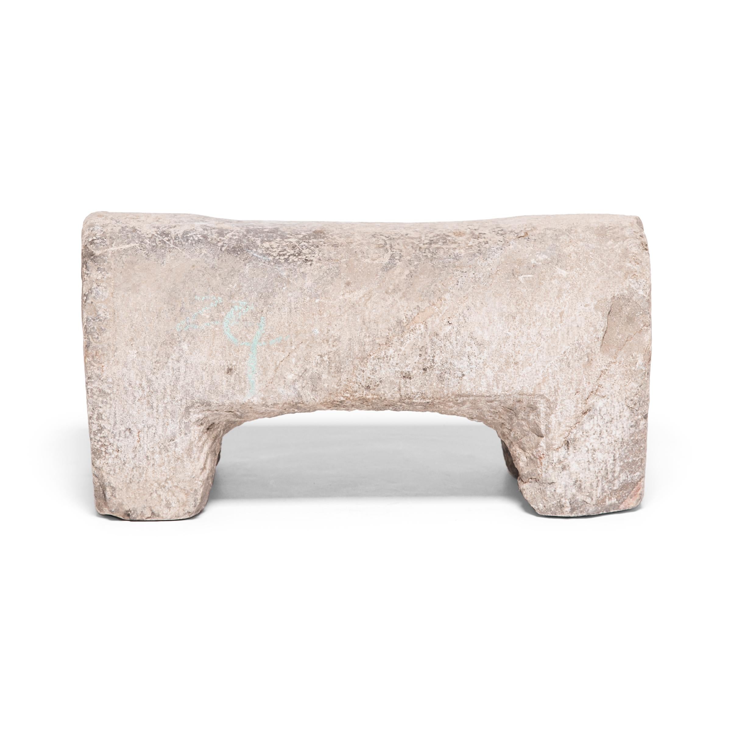 Hand-Carved Chinese Limestone Foot Rest, c. 1900 For Sale