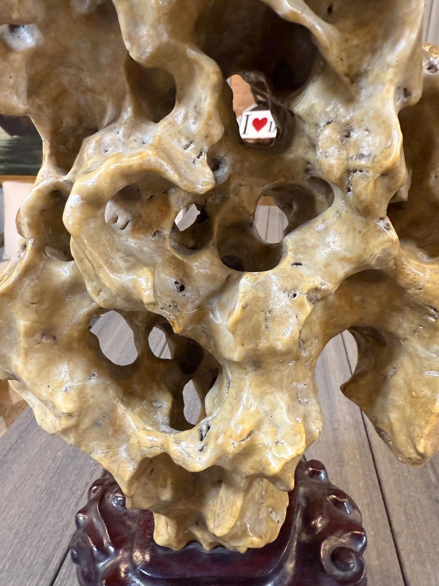 Early 20th Century Chinese Lingbi Scholar's Rock with a Carved Wooden Stand. en venta 7