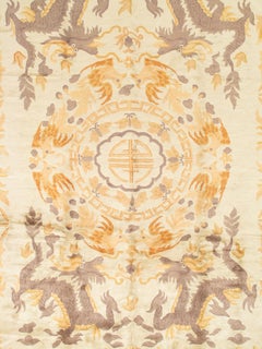 Early 20th-Century Chinese Mongolian Dragon Rug with Shou Medallion, Handmade