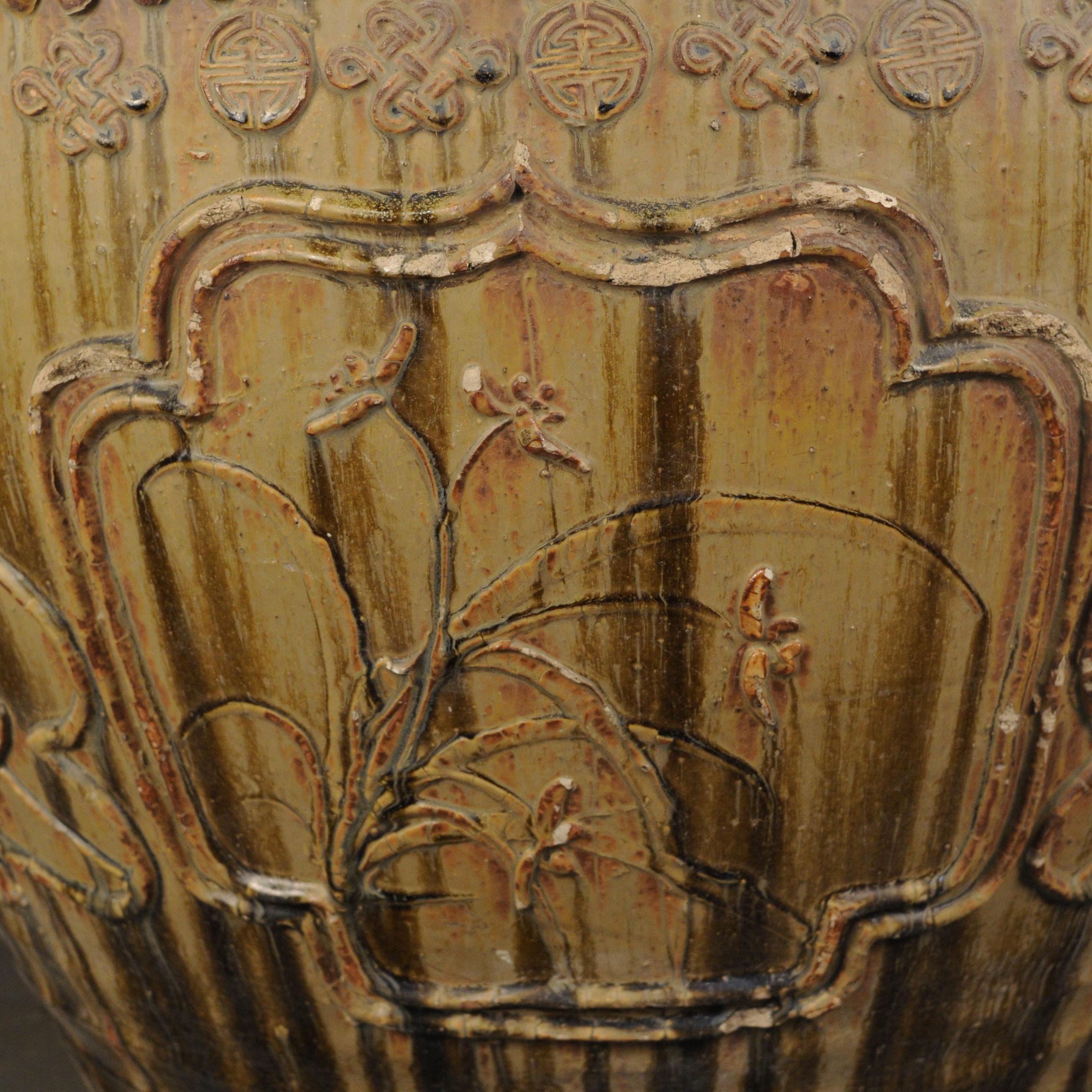 Qing Monumental Chinese Glazed Relief Jar, c. 1900 For Sale