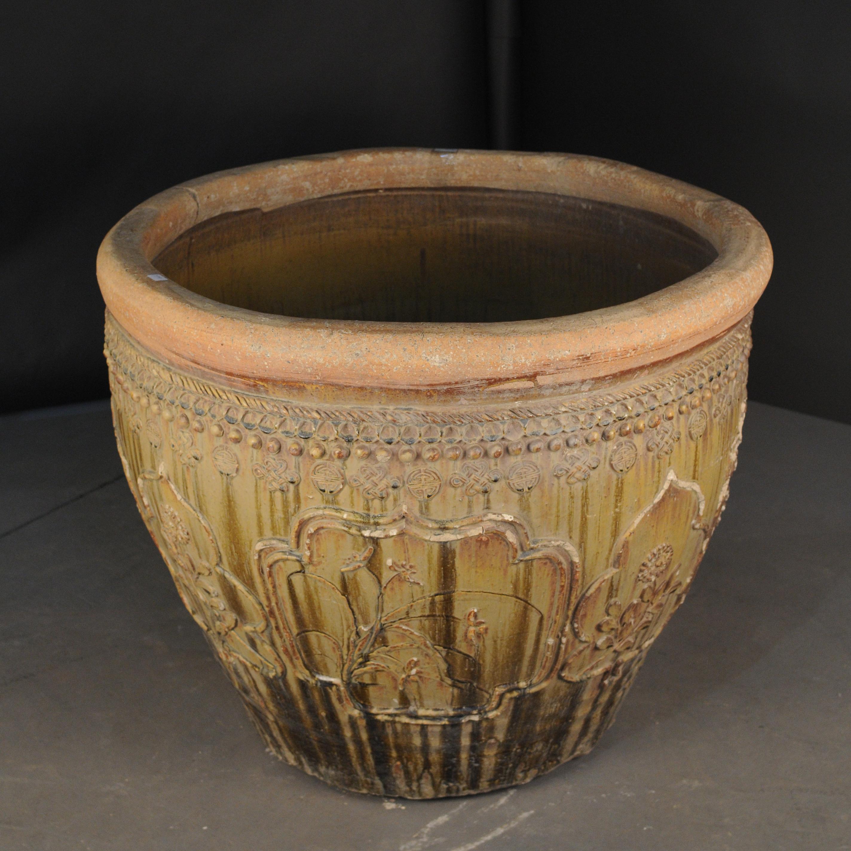 Monumentaler chinesischer Reliefkrug mit Tropfglasur, um 1900 (Glasiert)