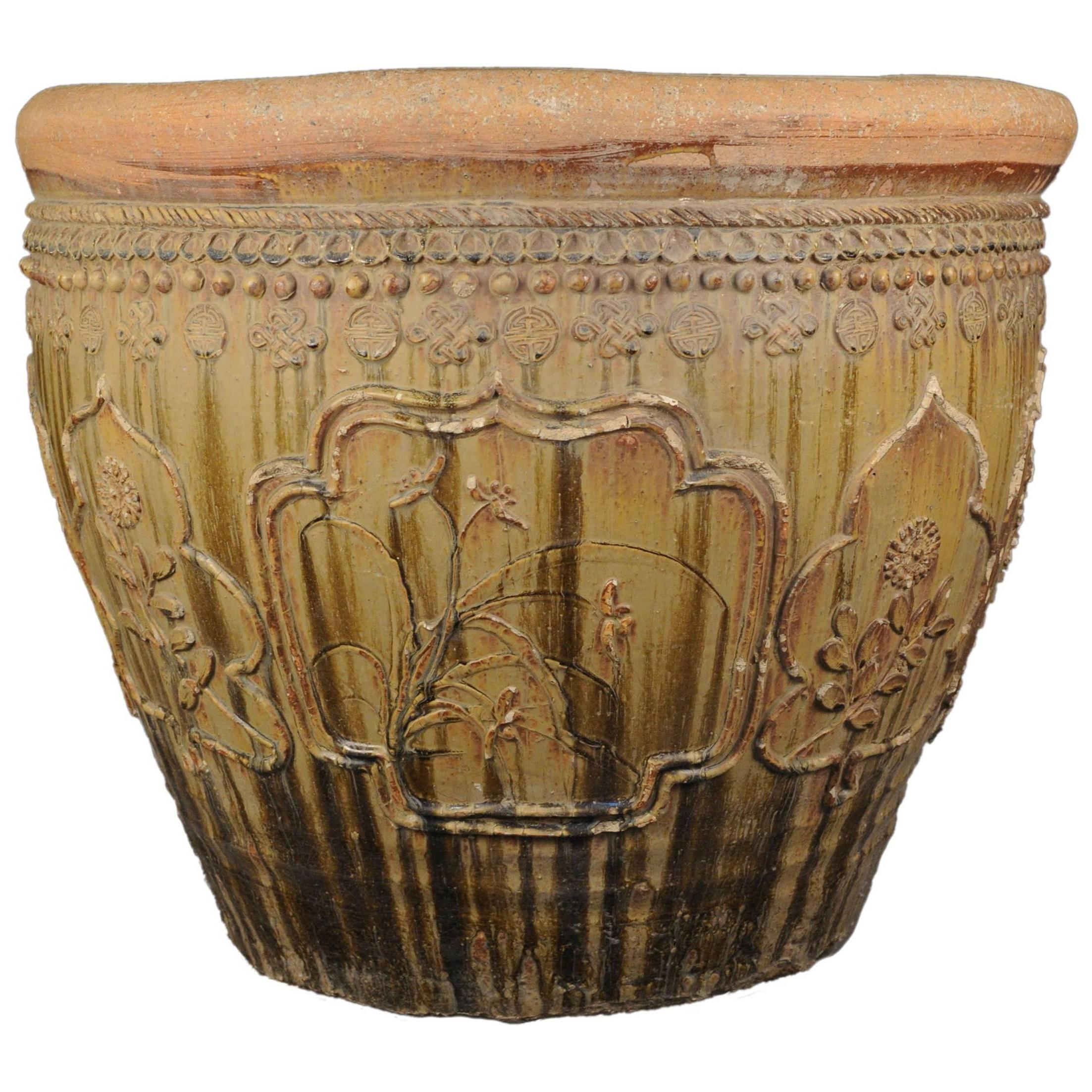 Monumental Chinese Glazed Relief Jar, c. 1900