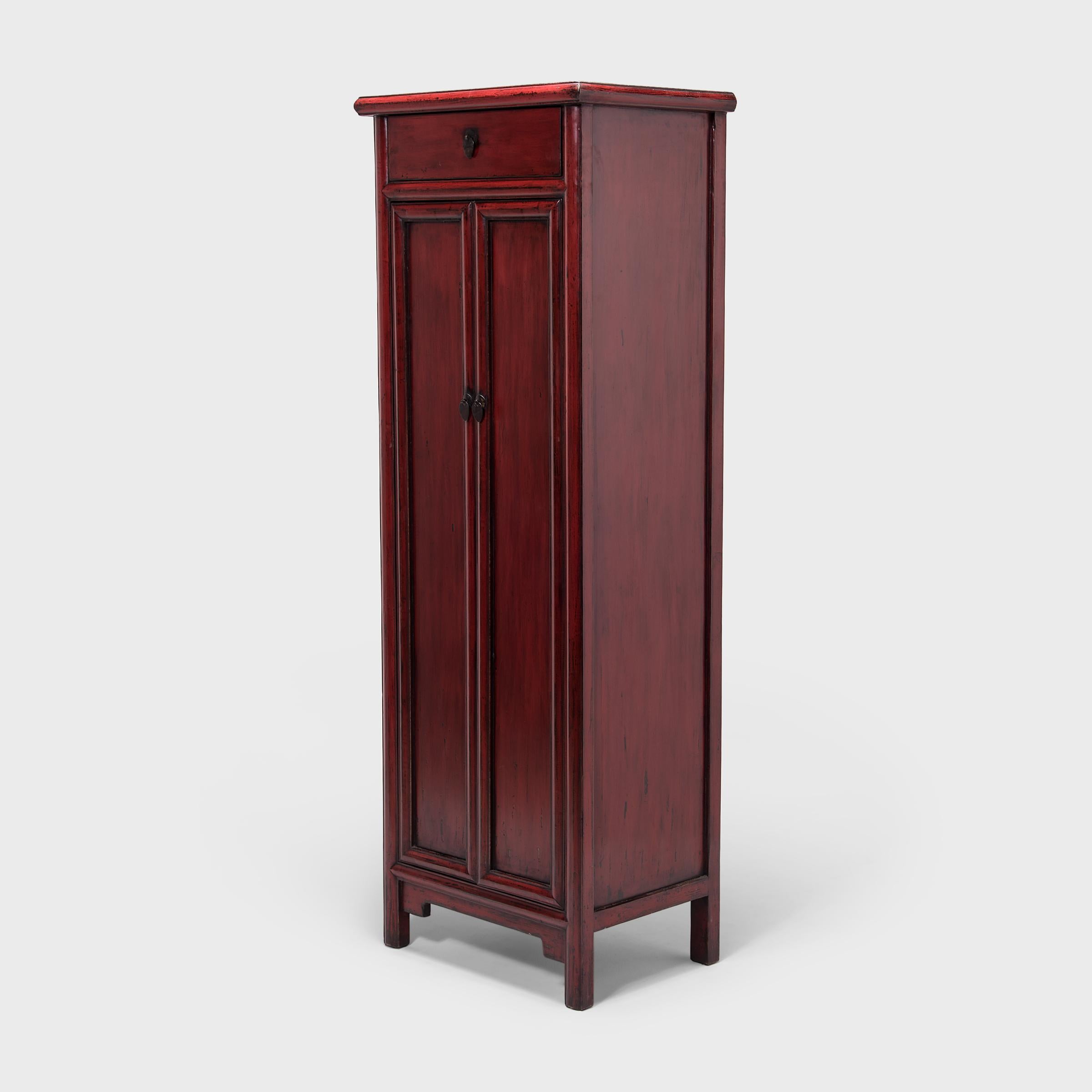 Qing Early 20th Century Chinese Narrow Red Noodle Cabinet