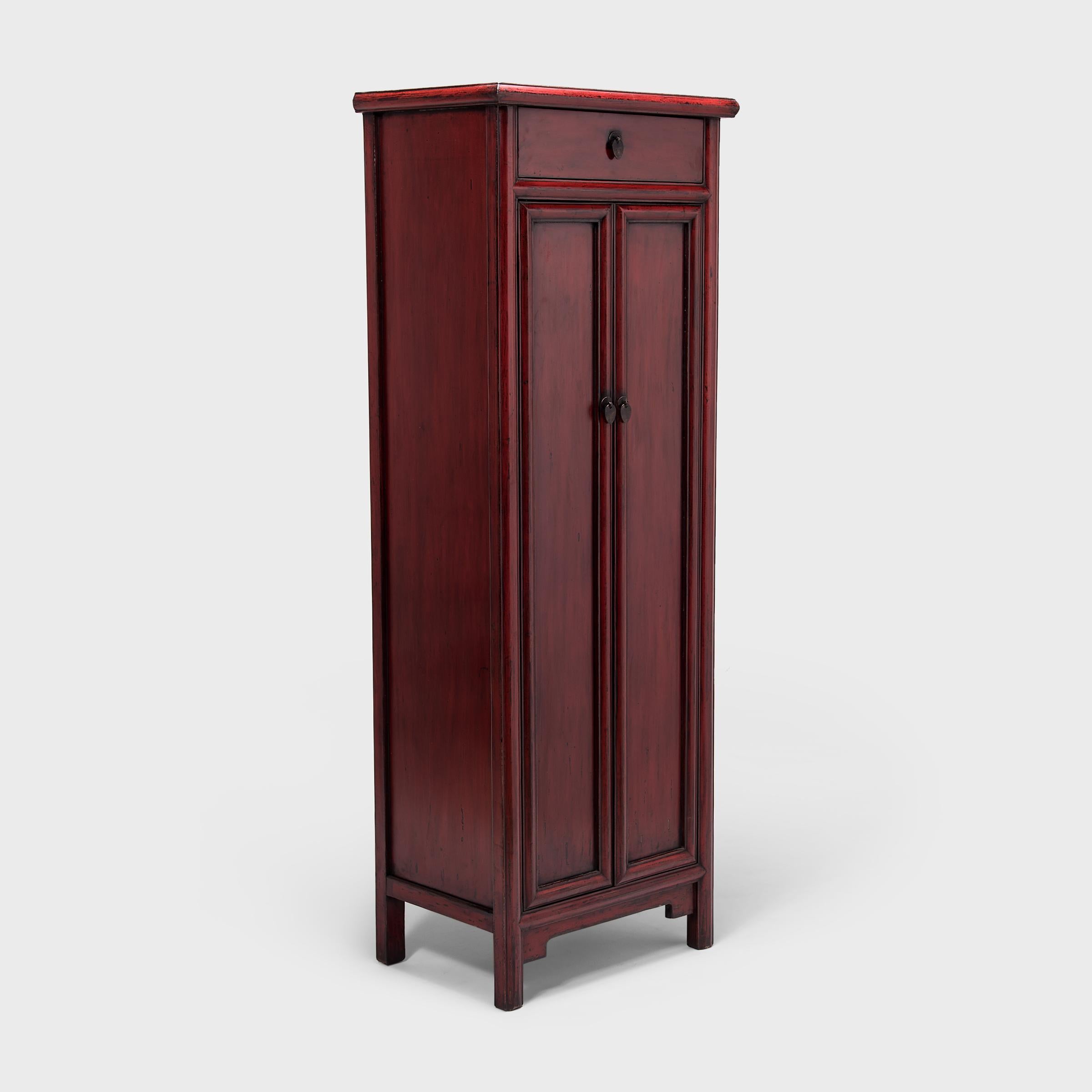 Early 20th Century Chinese Narrow Red Noodle Cabinet In Good Condition In Chicago, IL