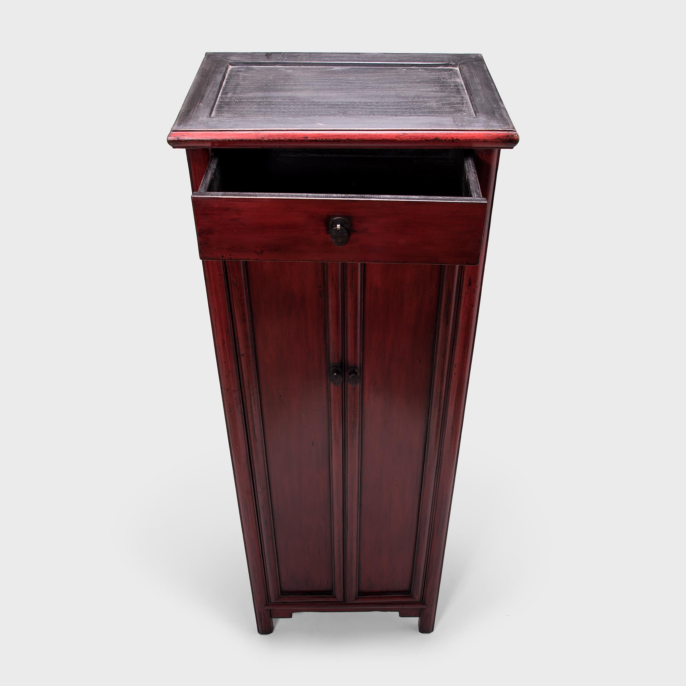 Pine Early 20th Century Chinese Narrow Red Noodle Cabinet