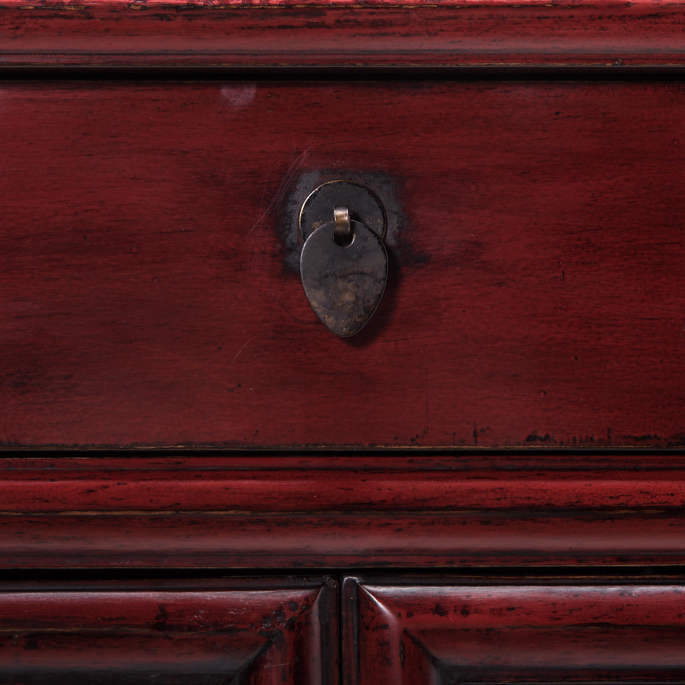Early 20th Century Chinese Narrow Red Noodle Cabinet 1