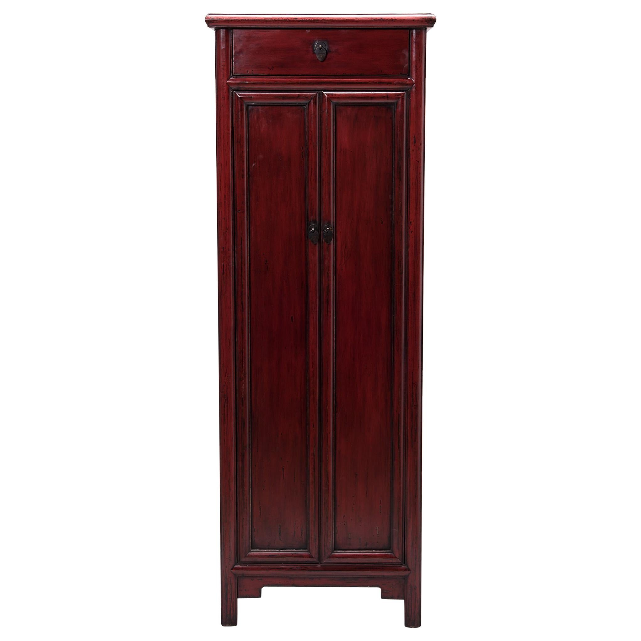 Early 20th Century Chinese Narrow Red Noodle Cabinet