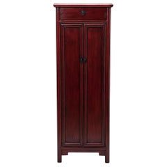 Antique Early 20th Century Chinese Narrow Red Noodle Cabinet