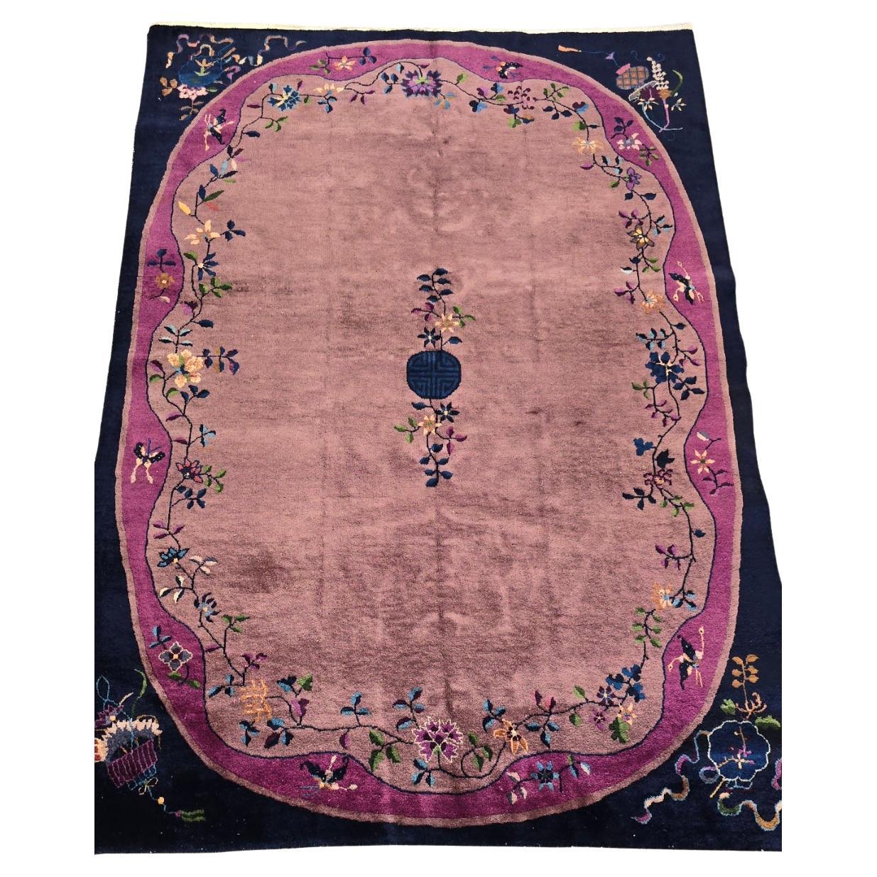 Début du 20ème siècle, tapis chinois Nichols Rugs Art deco 6x9  (TAILLE RARE !) en vente